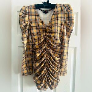 Absolutelyloveit V-Neck Long and Puff Sleeve Minidress w/ Center Cinching Sz LG